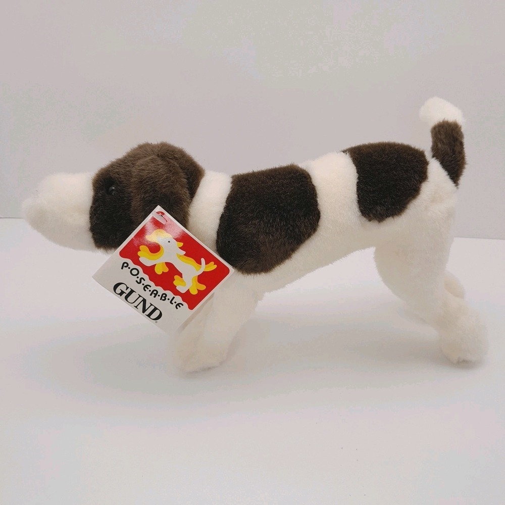 Vintage GUND Poseable Dog Plush 10" White Brown Style 9021 - 1991 NWT - Picture 6 of 15